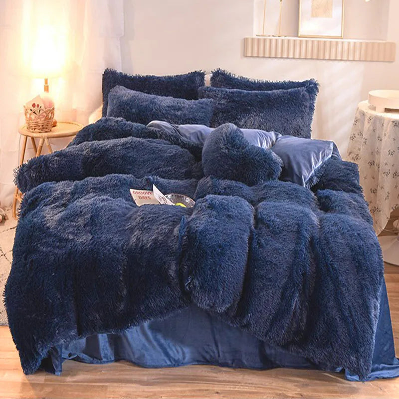 Luxury Winter Warm Pink Bedding Set Autumn Plush Kawaii Mink Velvet Queen Duvet Cover Set with Sheets Single Double Bedding Sets ShopOnlyDeal