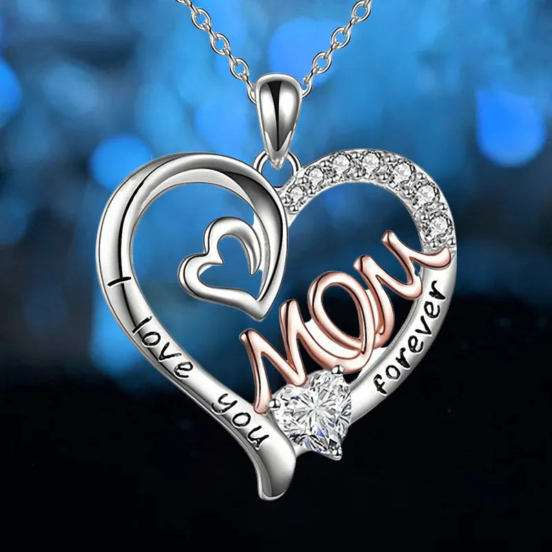 Luxury Designer Jewelry Heart Mom Double Love Mother Necklace for Women Zircon Initial Pendant Chain Necklace Mothers Day Gift ShopOnlyDeal