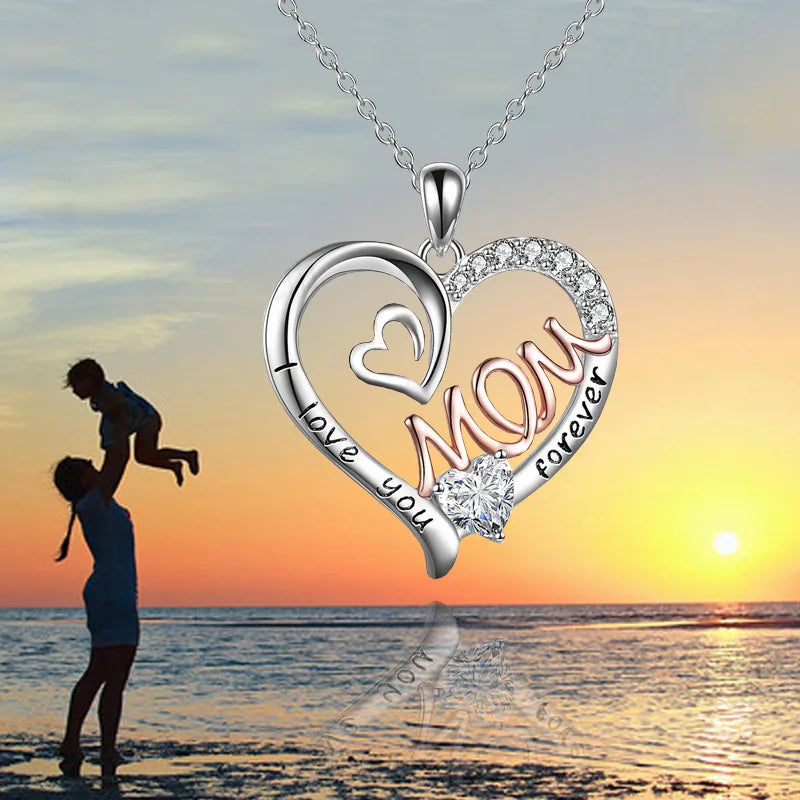 Luxury Designer Jewelry Heart Mom Double Love Mother Necklace for Women Zircon Initial Pendant Chain Necklace Mothers Day Gift ShopOnlyDeal