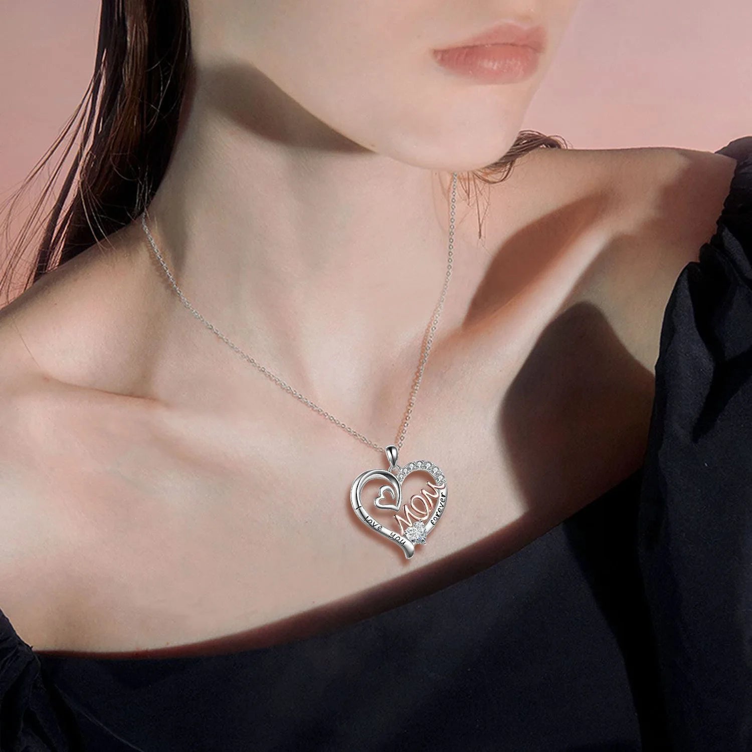 Luxury Designer Jewelry Heart Mom Double Love Mother Necklace for Women Zircon Initial Pendant Chain Necklace Mothers Day Gift ShopOnlyDeal