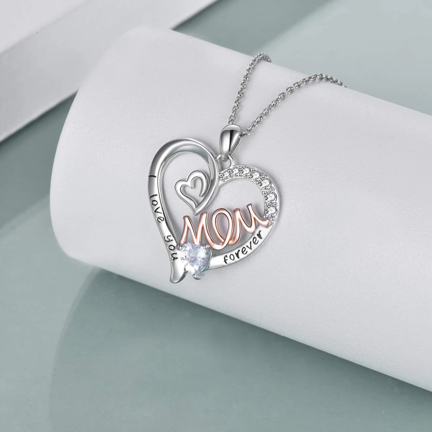 Luxury Designer Jewelry Heart Mom Double Love Mother Necklace for Women Zircon Initial Pendant Chain Necklace Mothers Day Gift ShopOnlyDeal