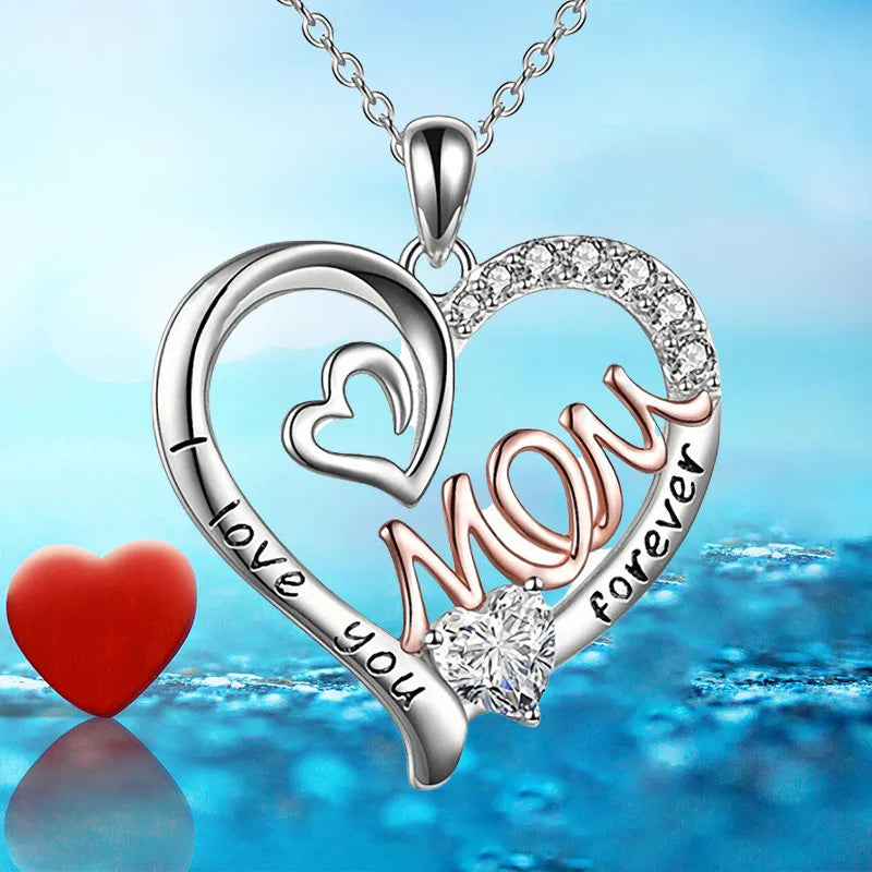 Luxury Designer Jewelry Heart Mom Double Love Mother Necklace for Women Zircon Initial Pendant Chain Necklace Mothers Day Gift ShopOnlyDeal