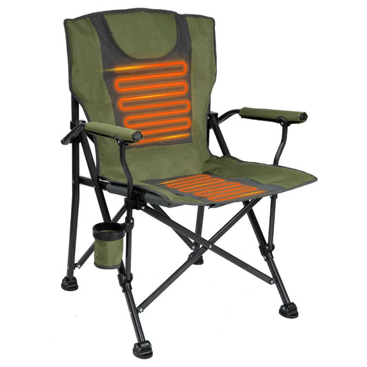 Luxury Heated Portable Camp Chair - Green/Grey - Great for Camping, Sports and The Beach ShopOnlyDeal