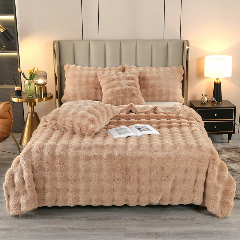 Luxury Blanket Soft Faux Fur Throw Blanket Fuzzy Plush Bedspread on the bed plaid sofa cover blankets and throws for living room bedroom ShopOnlyDeal
