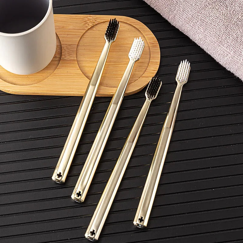 Luxury Soft Toothbrush Gold Silver Toothbrushes for Men and Women Adult Tooth Brush Electroplated High-end Dental Brushes ShopOnlyDeal