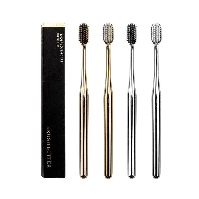 Luxury Soft Toothbrush Gold Silver Toothbrushes for Men and Women Adult Tooth Brush Electroplated High-end Dental Brushes ShopOnlyDeal