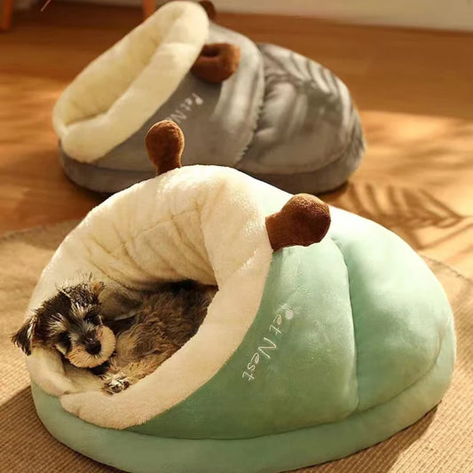 Cute Warm Small Dog Kennel Bed With Ears Breathable Dog House Cute Slippers Shaped Dog Bed Cat Sleep Bag Foldable Washable Pet House ShopOnlyDeal