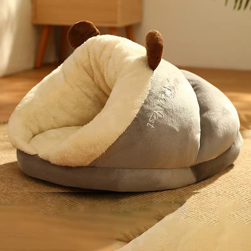 Cute Warm Small Dog Kennel Bed With Ears Breathable Dog House Cute Slippers Shaped Dog Bed Cat Sleep Bag Foldable Washable Pet House ShopOnlyDeal