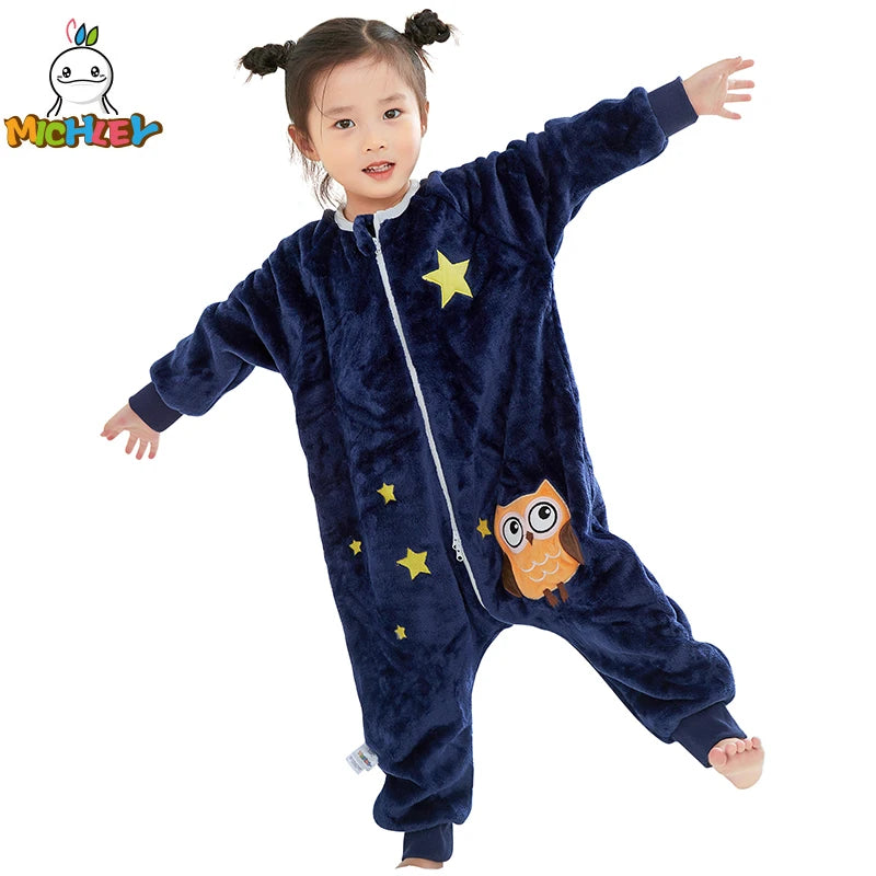 Christmas Gifts Owl Kids Sleeping Bag Cute Flannel Sack Sleepsack Thick Warm Sleepwear Wearable Blanket Bodysuit 1-6T ShopOnlyDeal