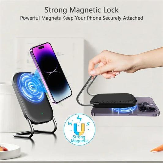 Magnetic Wireless Charger Stand Macsafe - Fast Charging Pad for iPhone 15, 14, 13, 12 Pro, Airpods, Phone Chargers Holder Dock Station ShopOnlyDeal