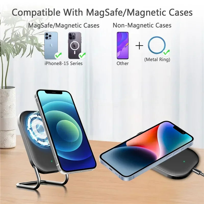 Magnetic Wireless Charger Stand Macsafe - Fast Charging Pad for iPhone 15, 14, 13, 12 Pro, Airpods, Phone Chargers Holder Dock Station ShopOnlyDeal