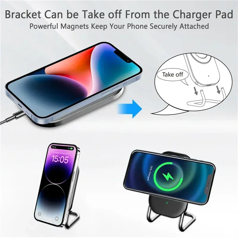 Magnetic Wireless Charger Stand Macsafe - Fast Charging Pad for iPhone 15, 14, 13, 12 Pro, Airpods, Phone Chargers Holder Dock Station ShopOnlyDeal