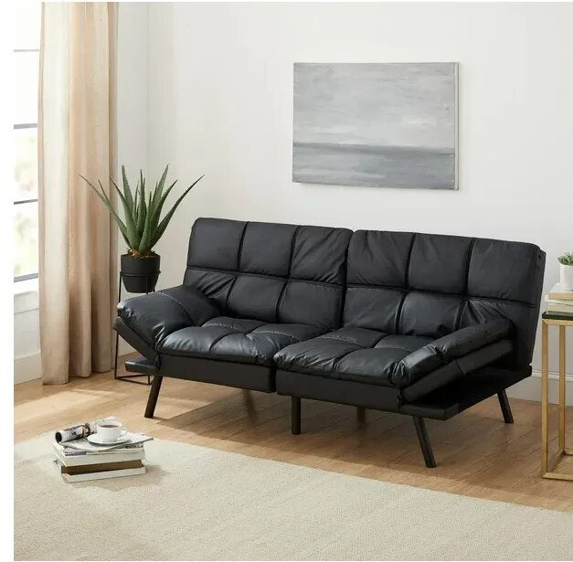 Memory Foam Futon, Black Faux Suede Fabric ShopOnlyDeal