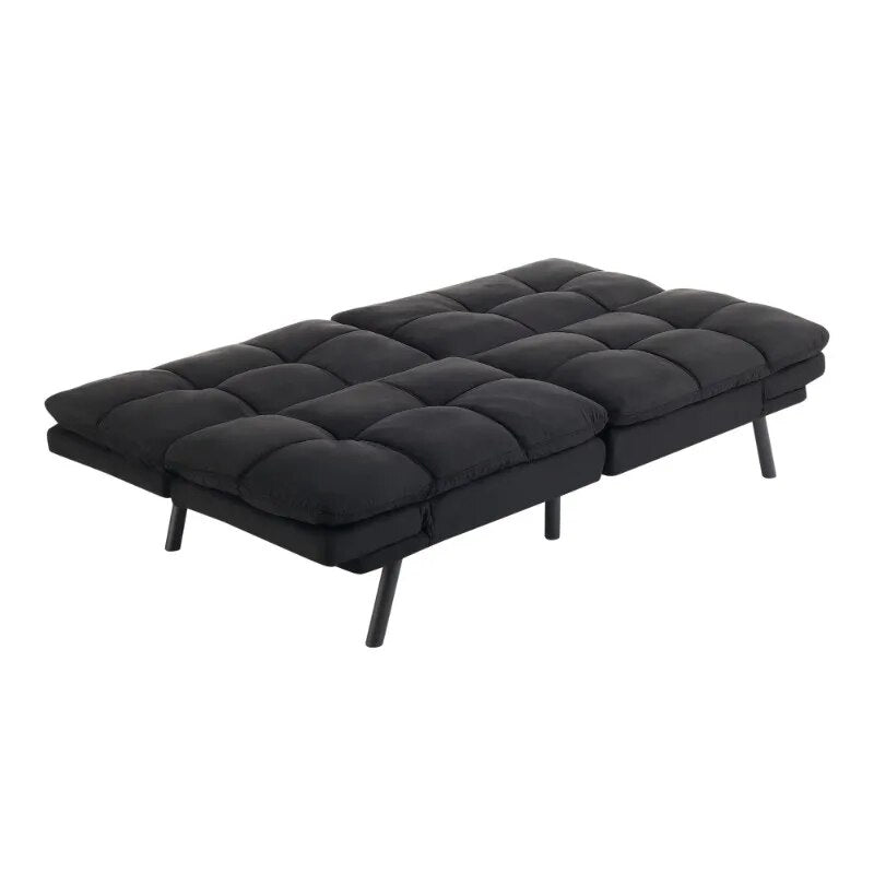 Memory Foam Futon, Black Faux Suede Fabric ShopOnlyDeal