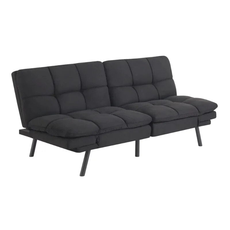 Memory Foam Futon, Black Faux Suede Fabric ShopOnlyDeal