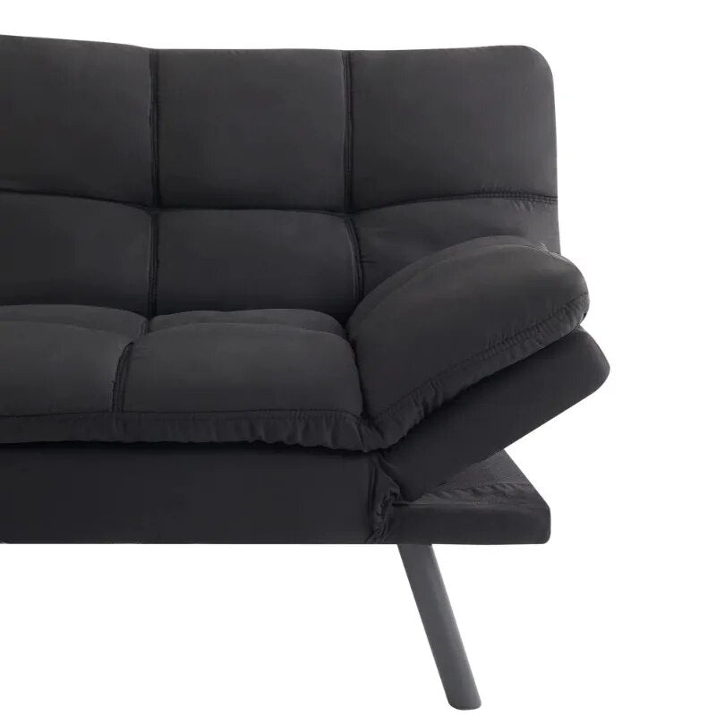 Memory Foam Futon, Black Faux Suede Fabric ShopOnlyDeal