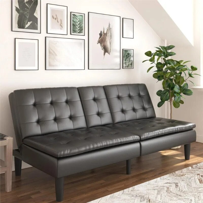 Mainstays Memory Foam Futon with Cupholders and USB, Black Faux Leather ShopOnlyDeal