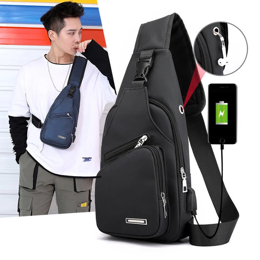 Men Anti Theft Chest Bag Shoulder Bags Short Trip Messengers Bags Men's Leather Sling Pack USB Charging Crossbody Package School ShopOnlyDeal