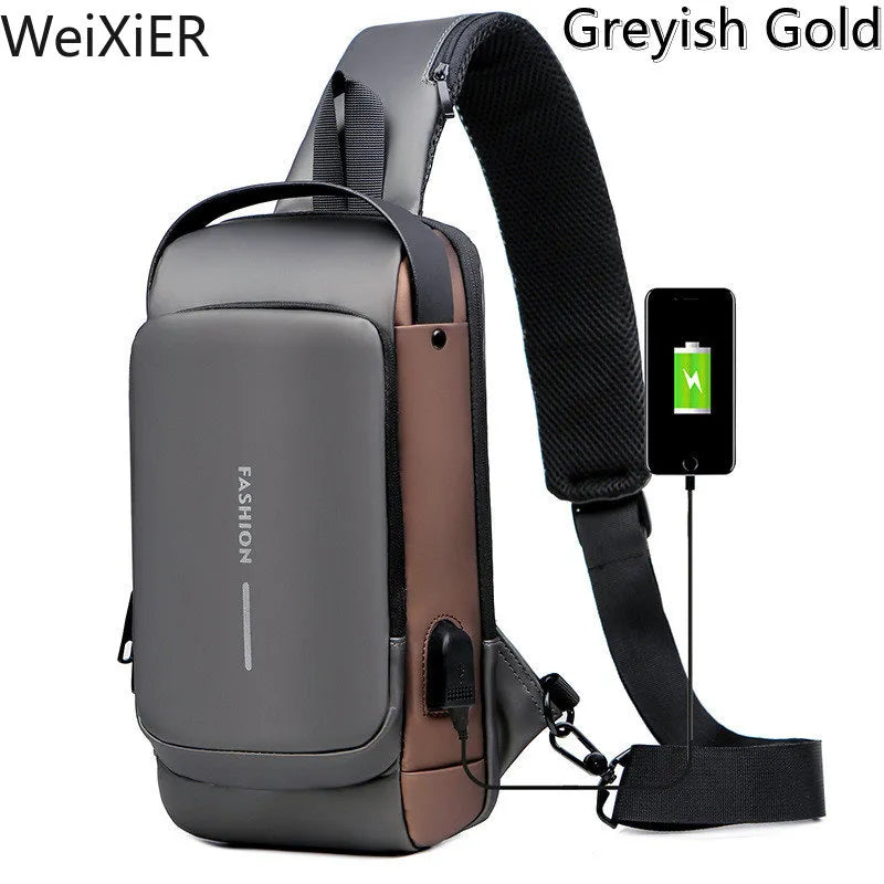 Men Anti Theft Chest Bag Shoulder Bags USB Charging Crossbody Package School Short Trip Messengers Bags Men's Oxford Sling Pack ShopOnlyDeal
