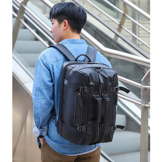 High-Quality Men's Leather Backpack: Spacious and Durable Business Travel & Student Schoolbag with Laptop Compartment ShopOnlyDeal