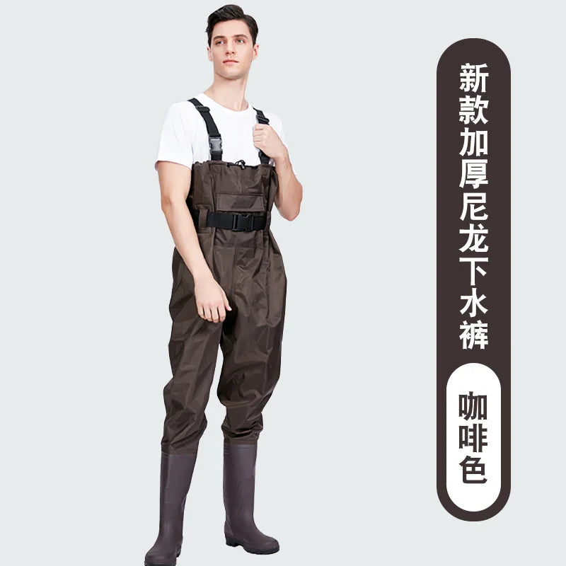 Men Women Nylon Waterproof Fishing Wading Pants Full Body Thicken Wear-resistant Non-slip Catching Fish Water Pants Rain Boots ShopOnlyDeal