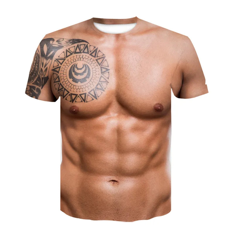 Funny Muscle Man T-shirt Men's Fashion 3D Printing T-Shirt Muscular Casual Round Neck Short Sleeve T-Shirt Oversized Quick Dry Clothing ShopOnlyDeal