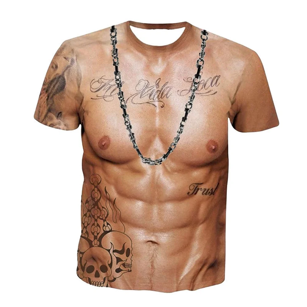 Funny Muscle Man T-shirt Men's Fashion 3D Printing T-Shirt Muscular Casual Round Neck Short Sleeve T-Shirt Oversized Quick Dry Clothing ShopOnlyDeal