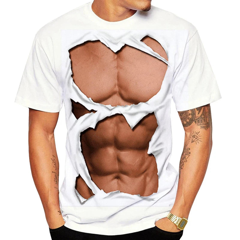 Funny Muscle Man T-shirt Men's Fashion 3D Printing T-Shirt Muscular Casual Round Neck Short Sleeve T-Shirt Oversized Quick Dry Clothing ShopOnlyDeal