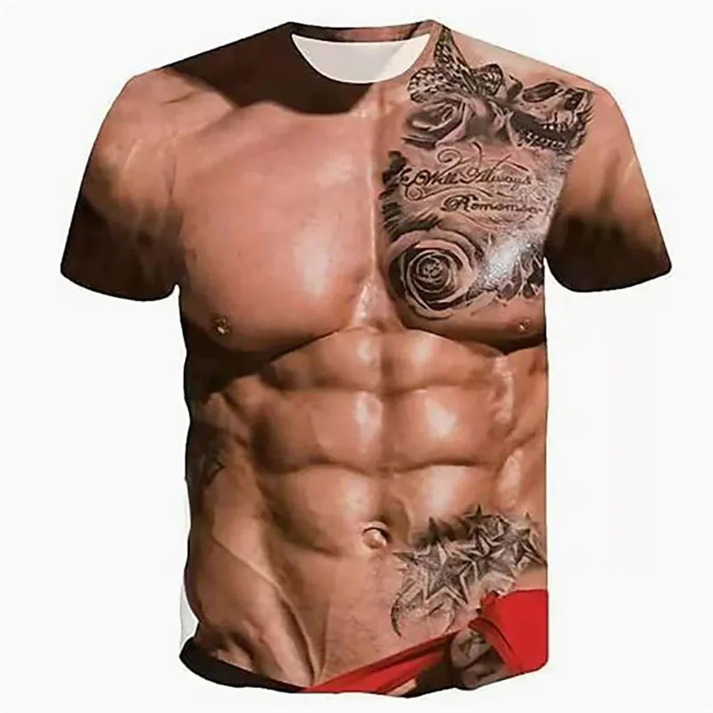 Funny Muscle Man T-shirt Men's Fashion 3D Printing T-Shirt Muscular Casual Round Neck Short Sleeve T-Shirt Oversized Quick Dry Clothing ShopOnlyDeal