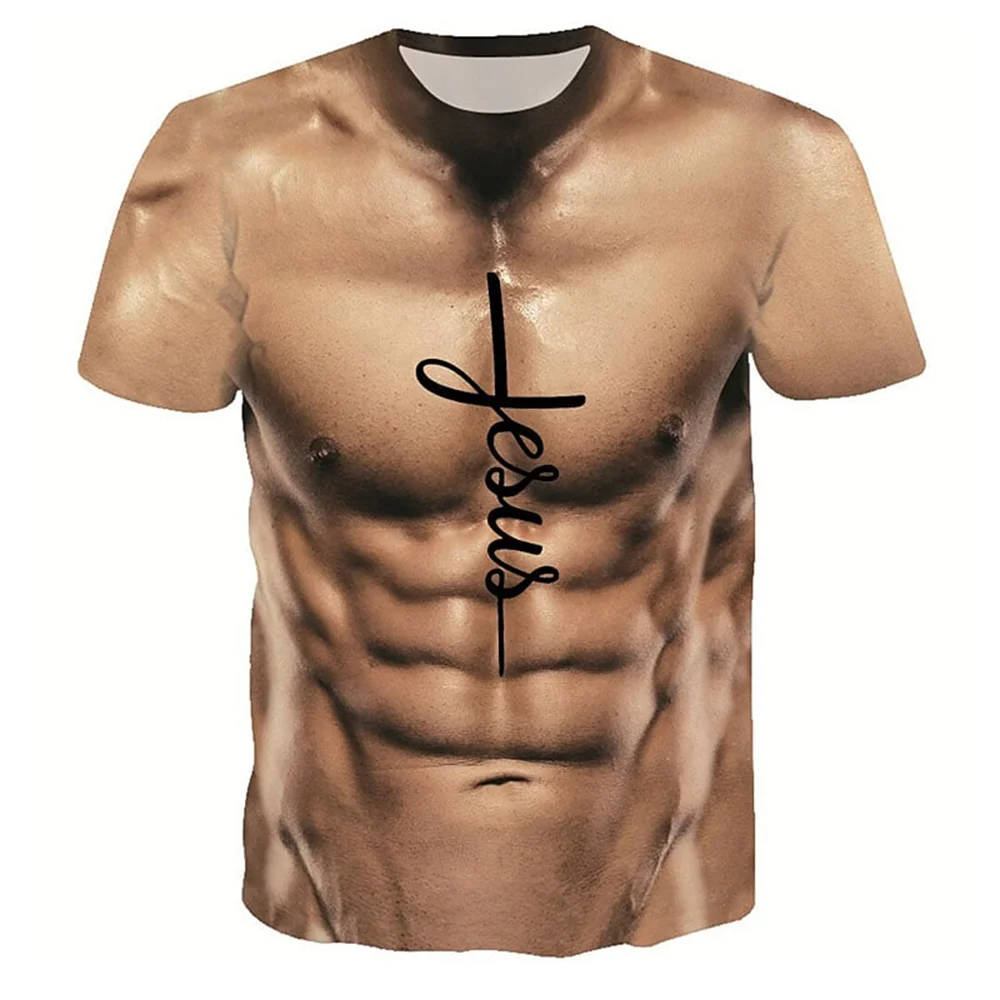 Funny Muscle Man T-shirt Men's Fashion 3D Printing T-Shirt Muscular Casual Round Neck Short Sleeve T-Shirt Oversized Quick Dry Clothing ShopOnlyDeal