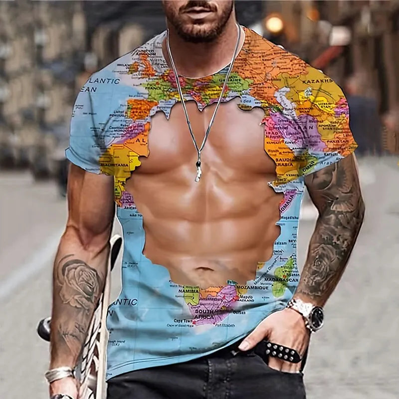 Funny Muscle Man T-shirt Men's Fashion 3D Printing T-Shirt Muscular Casual Round Neck Short Sleeve T-Shirt Oversized Quick Dry Clothing ShopOnlyDeal