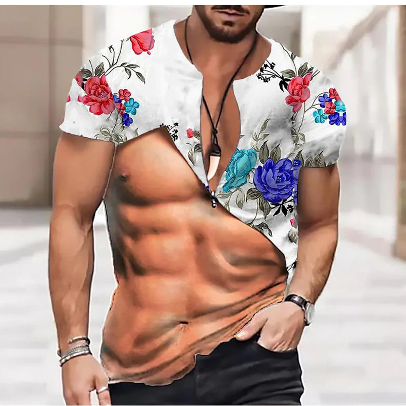 Funny Muscle Man T-shirt Men's Fashion 3D Printing T-Shirt Muscular Casual Round Neck Short Sleeve T-Shirt Oversized Quick Dry Clothing ShopOnlyDeal