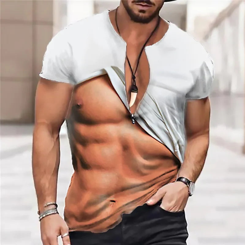 Funny Muscle Man T-shirt Men's Fashion 3D Printing T-Shirt Muscular Casual Round Neck Short Sleeve T-Shirt Oversized Quick Dry Clothing ShopOnlyDeal