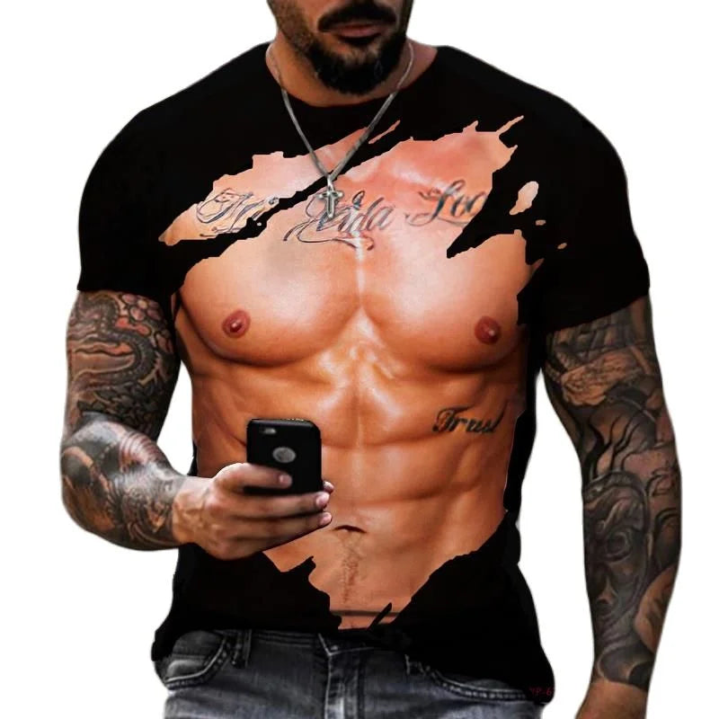 Funny Muscle Man T-shirt Men's Fashion 3D Printing T-Shirt Muscular Casual Round Neck Short Sleeve T-Shirt Oversized Quick Dry Clothing ShopOnlyDeal