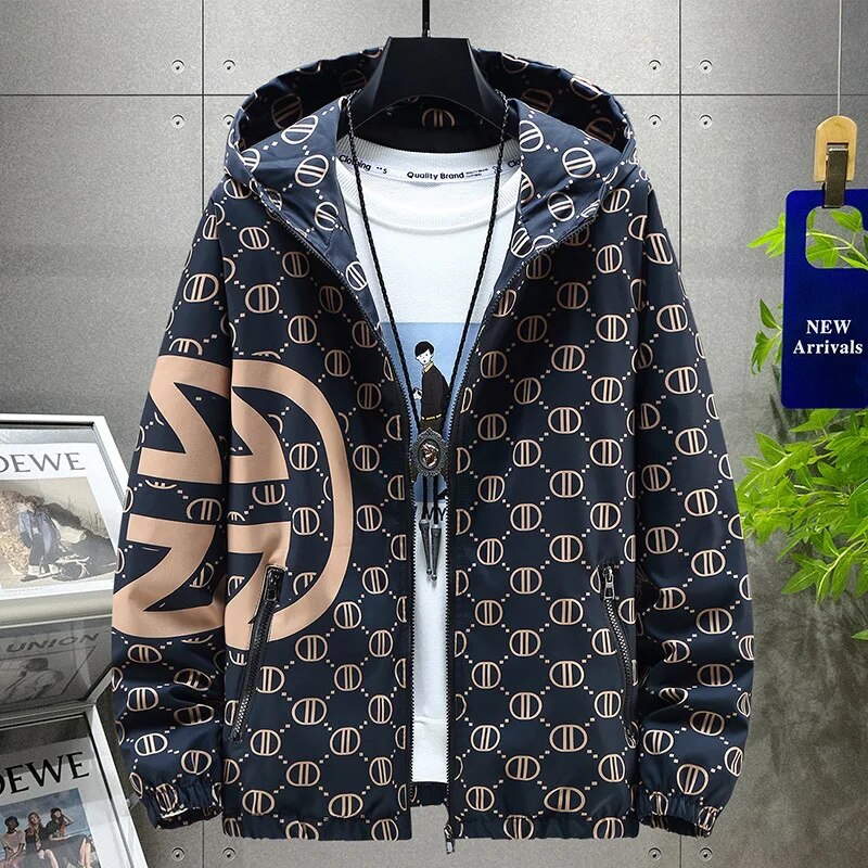 Men's Jacket Trendy Thin Loose Hooded Jackets Hip Hop Streetwear Male Casual Coats Sport Autumn Zipper Print Dyeing Windbreaker ShopOnlyDeal