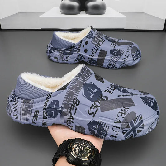 Home Shoes Men's Waterproof Slippers Winter 2024 New Anti Slip Indoor Plush Warm Cotton Shoes Fashionable and Comfortable Casual Shoes Soft ShopOnlyDeal