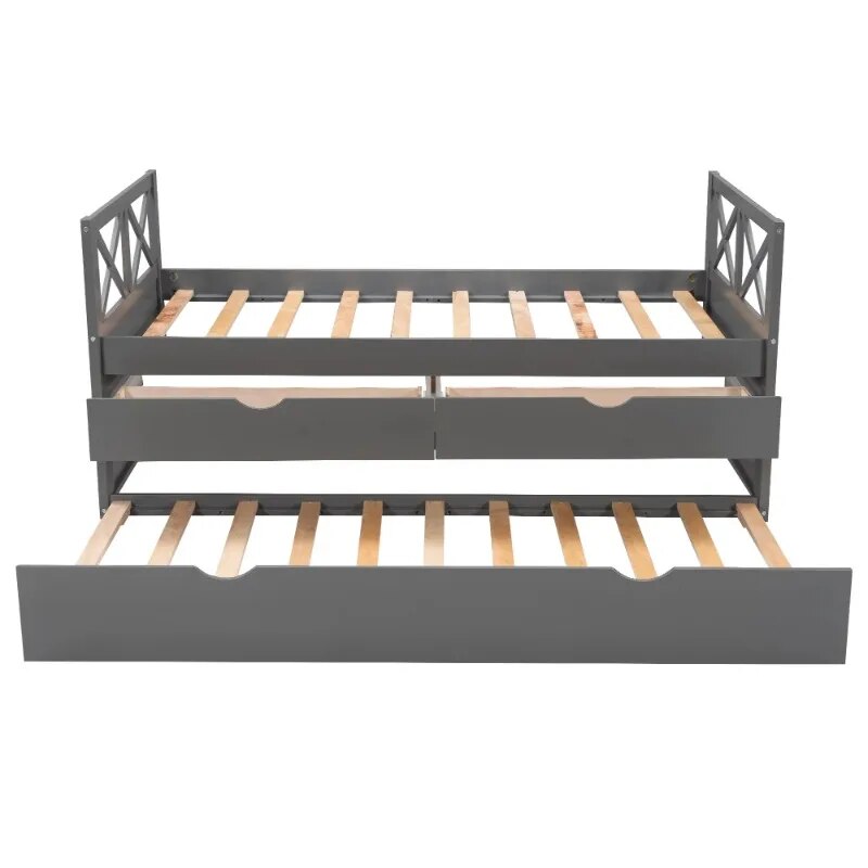 Solid Pine Captain Bed with Trundle, Twin for Child, Gray ShopOnlyDeal