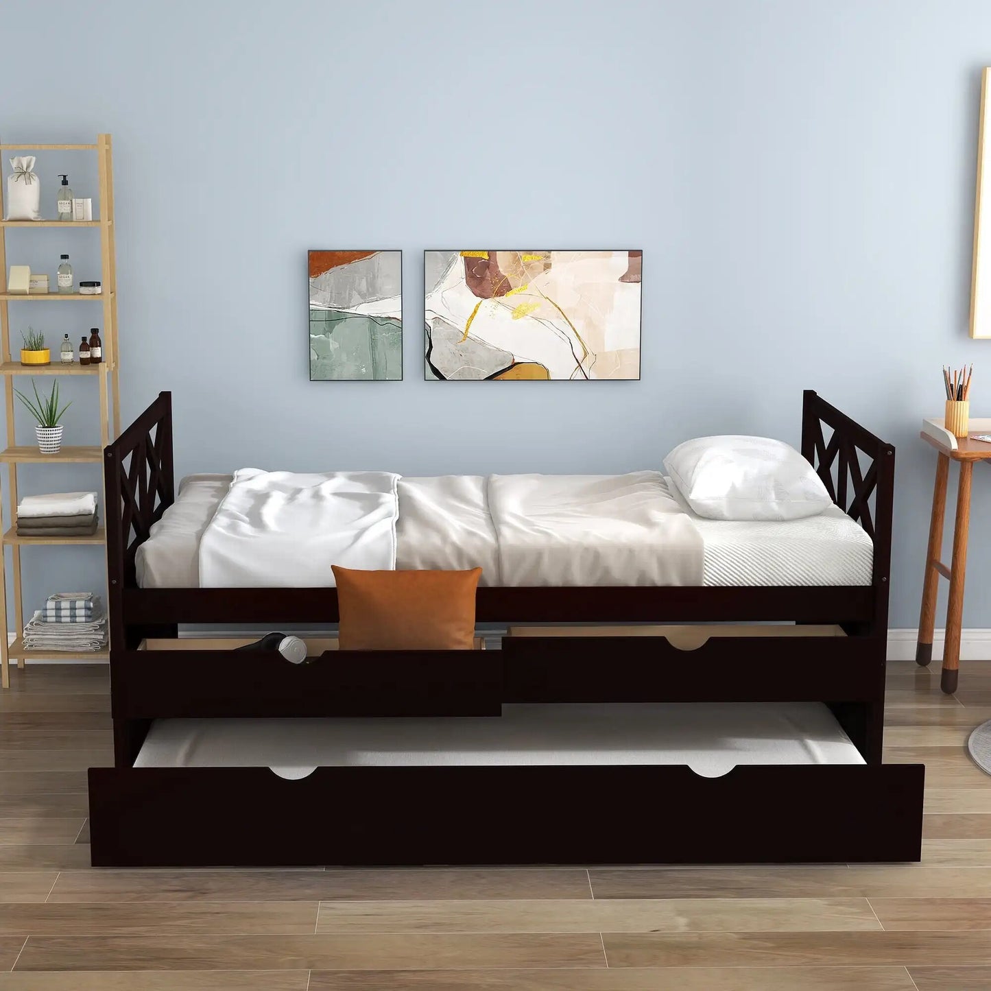 Solid Pine Captain Bed with Trundle, Twin for Child, Gray ShopOnlyDeal