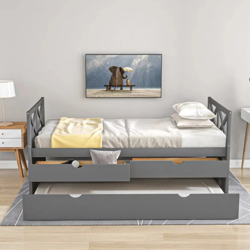 Solid Pine Captain Bed with Trundle, Twin for Child, Gray ShopOnlyDeal