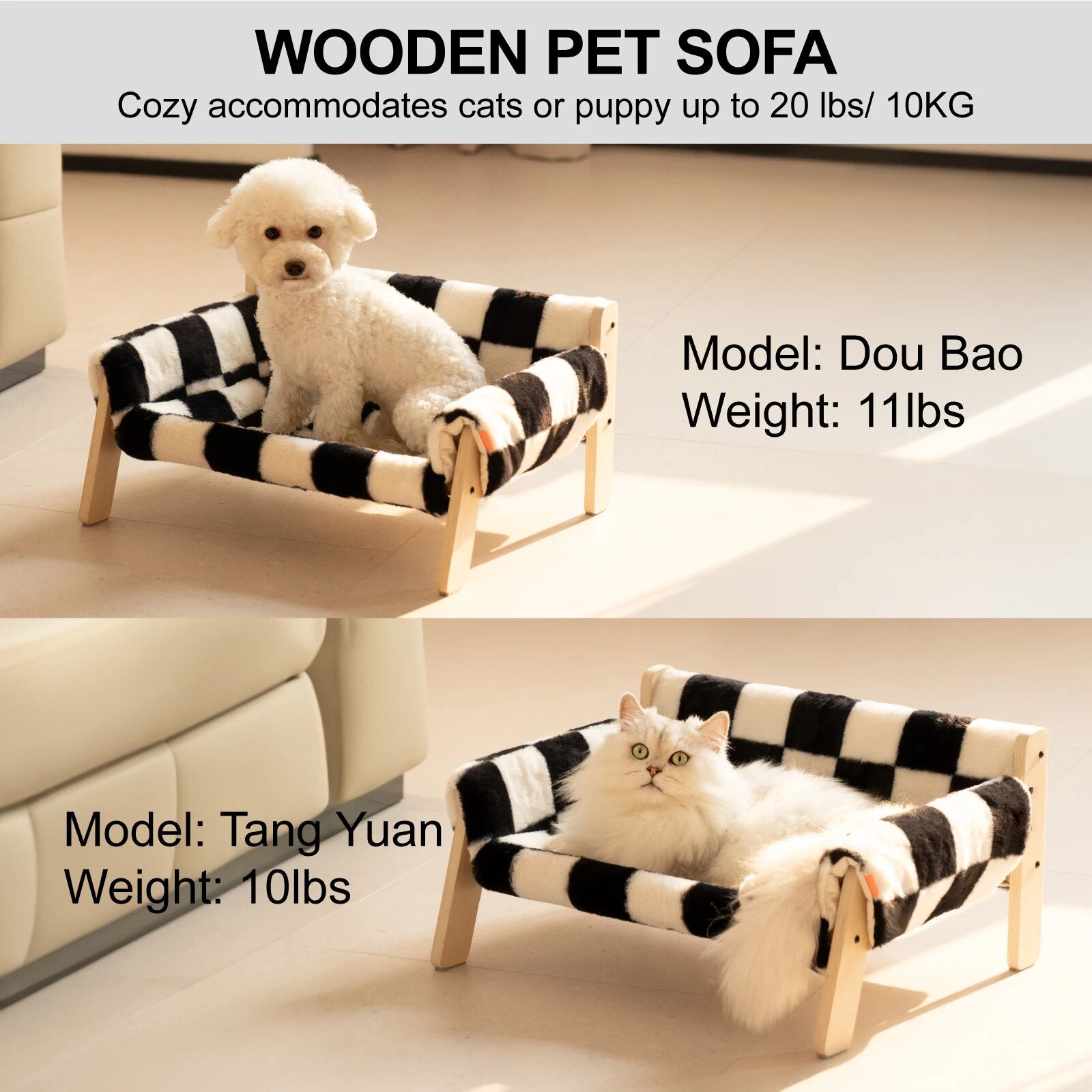 Cat Bed SofaWooden, Sturdy Fluffy Cat Couch Bed Dog Beds for Cats and Small Dogs Pet Furniture Elevated ShopOnlyDeal