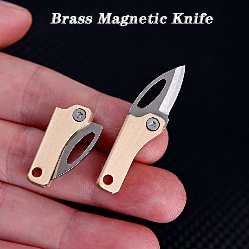 Mini Brass Folding Knife Edge Pocket Knife Camping Outdoor Self-defense Open Box Express Knife Gift Carry Key Chain Pendant ShopOnlyDeal