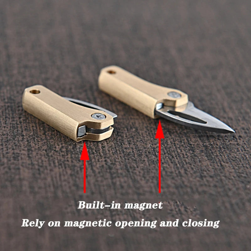 Mini Brass Folding Knife: The Ultimate Edge Pocket Knife for Camping, Outdoor Self-Defense, and Box Opening - A Perfect Gift with Key Chain Pendant for Easy Carry ShopOnlyDeal