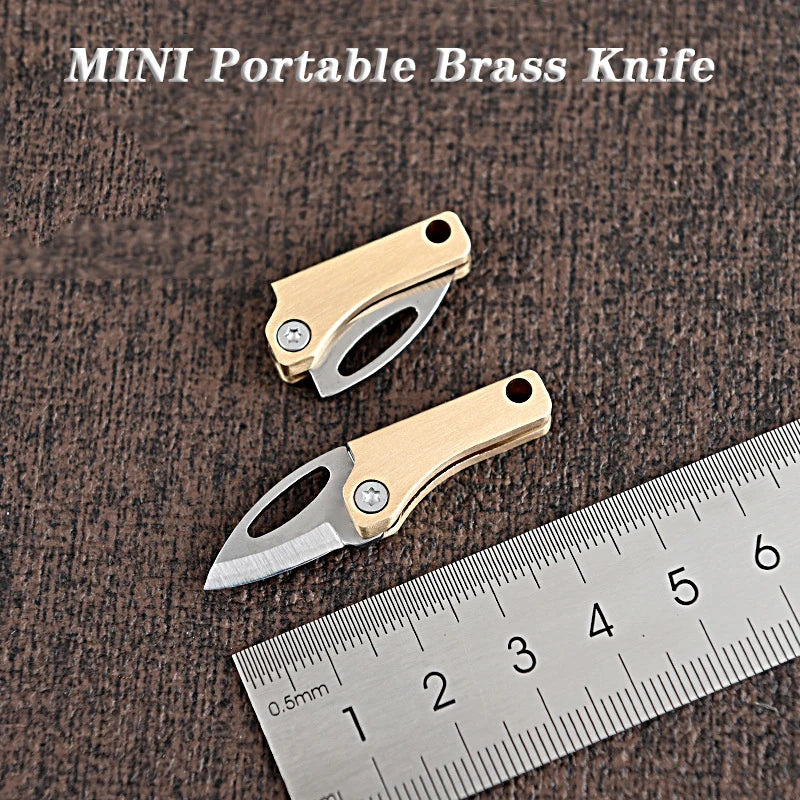 Mini Brass Folding Knife: The Ultimate Edge Pocket Knife for Camping, Outdoor Self-Defense, and Box Opening - A Perfect Gift with Key Chain Pendant for Easy Carry ShopOnlyDeal