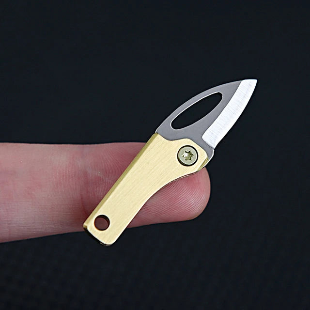 Mini Brass Folding Knife: The Ultimate Edge Pocket Knife for Camping, Outdoor Self-Defense, and Box Opening - A Perfect Gift with Key Chain Pendant for Easy Carry ShopOnlyDeal