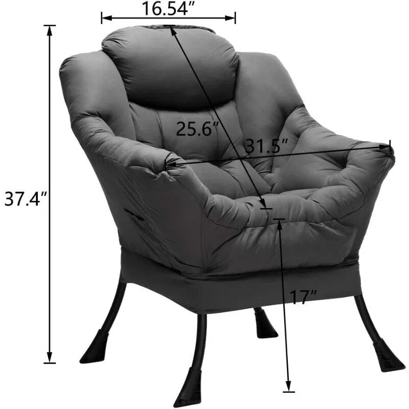 Comfortable Modern Cotton Fabric Lazy Chair, Accent Contemporary Lounge Chair, Single Steel Frame Leisure Sofa Chair with Armrests ShopOnlyDeal