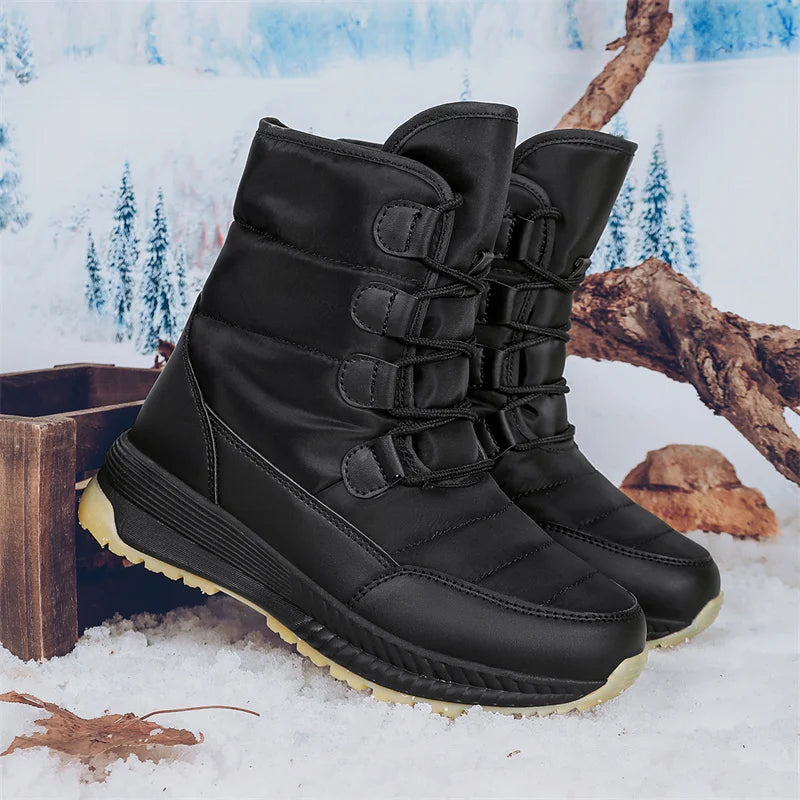 Snow Boots Women Waterproof Keep Warm Plush Platform Shoes Female Lace Up Mid-Calf Boots Winter Shoes Botas Femininas Moipheng Official Store