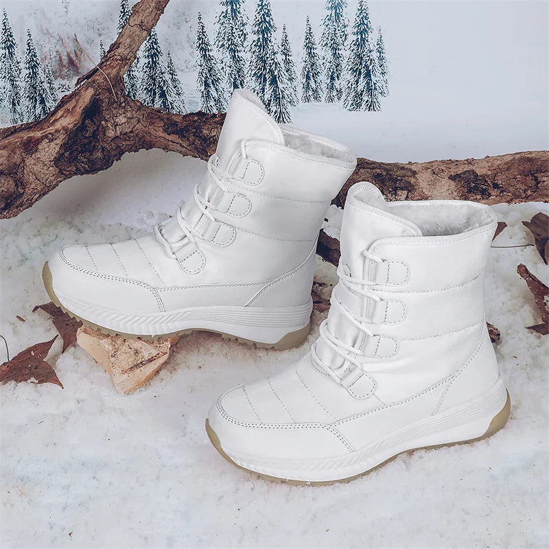 Snow Boots Women Waterproof Keep Warm Plush Platform Shoes Female Lace Up Mid-Calf Boots Winter Shoes Botas Femininas Moipheng Official Store