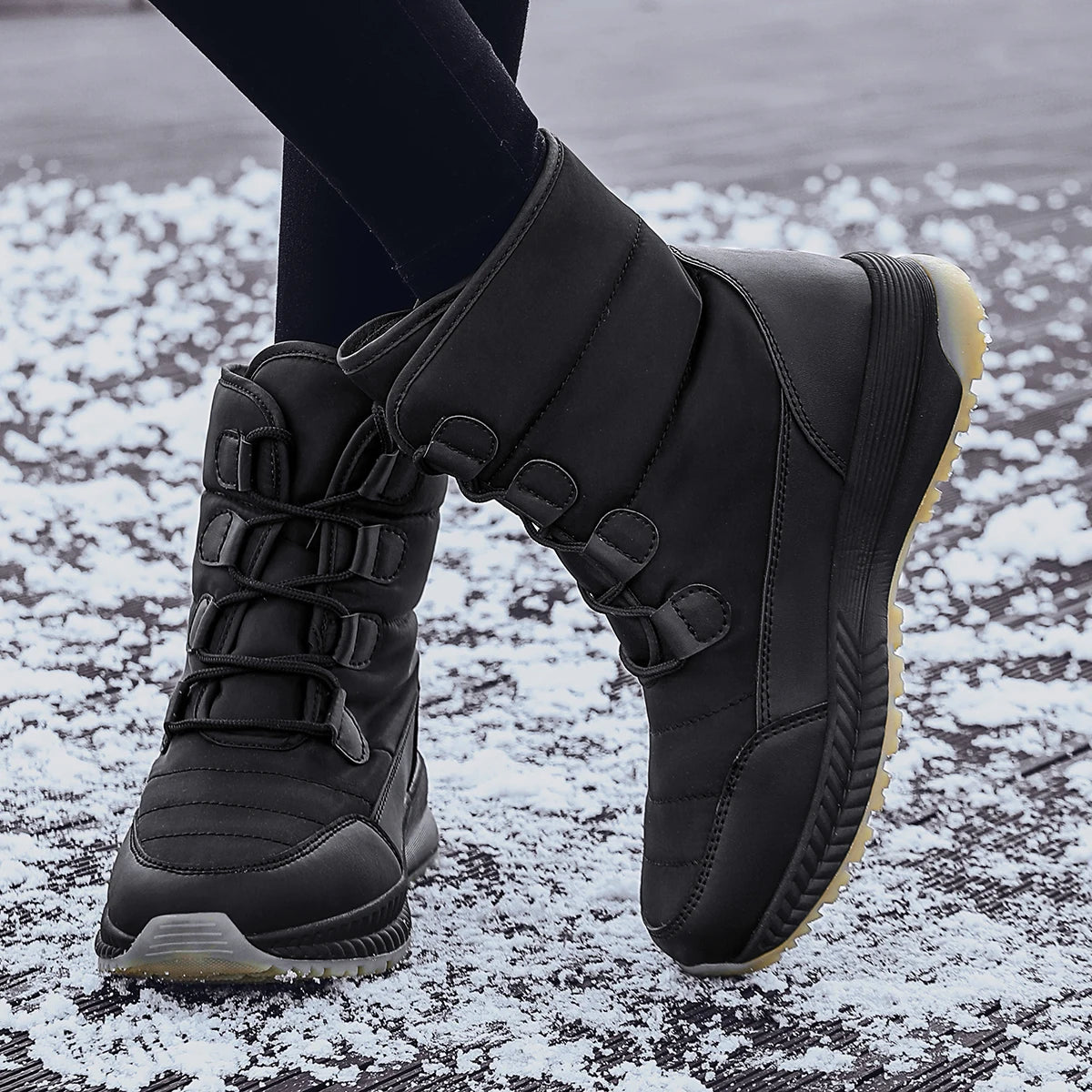 Snow Boots Women Waterproof Keep Warm Plush Platform Shoes Female Lace Up Mid-Calf Boots Winter Shoes Botas Femininas Moipheng Official Store