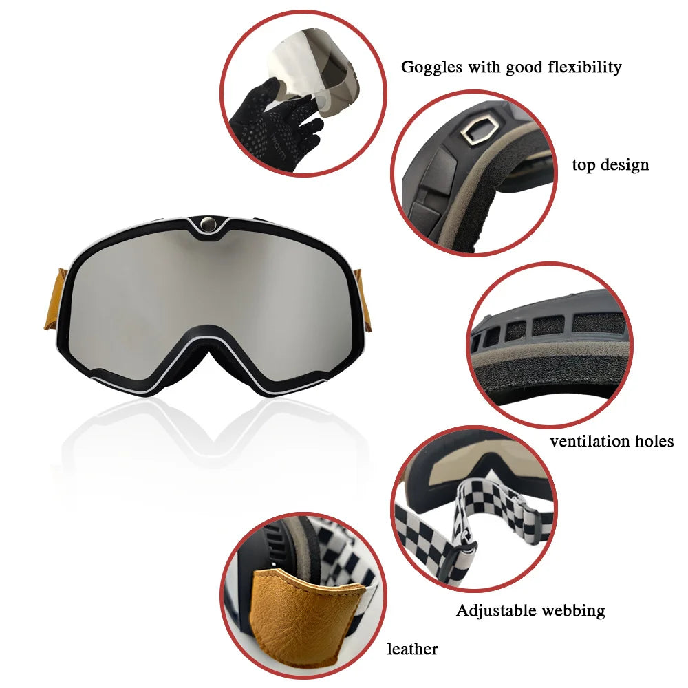 Motorcycle Goggles Retro Motocross Glasses Scooter ATV Skiing Sunglasses Eyeglasses Anti-UV Cafe Racer Chopper Cycling Racing ShopOnlyDeal