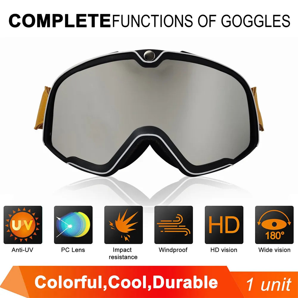 Motorcycle Goggles Retro Motocross Glasses Scooter ATV Skiing Sunglasses Eyeglasses Anti-UV Cafe Racer Chopper Cycling Racing ShopOnlyDeal